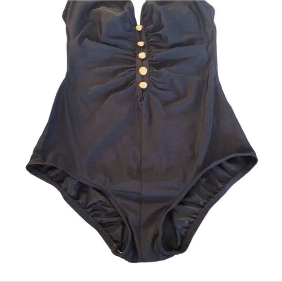 Vintage Black Gold Buttons Cut Outs One Piece Swimsuit Size 14 *fits like Med - Picture 8 of 15